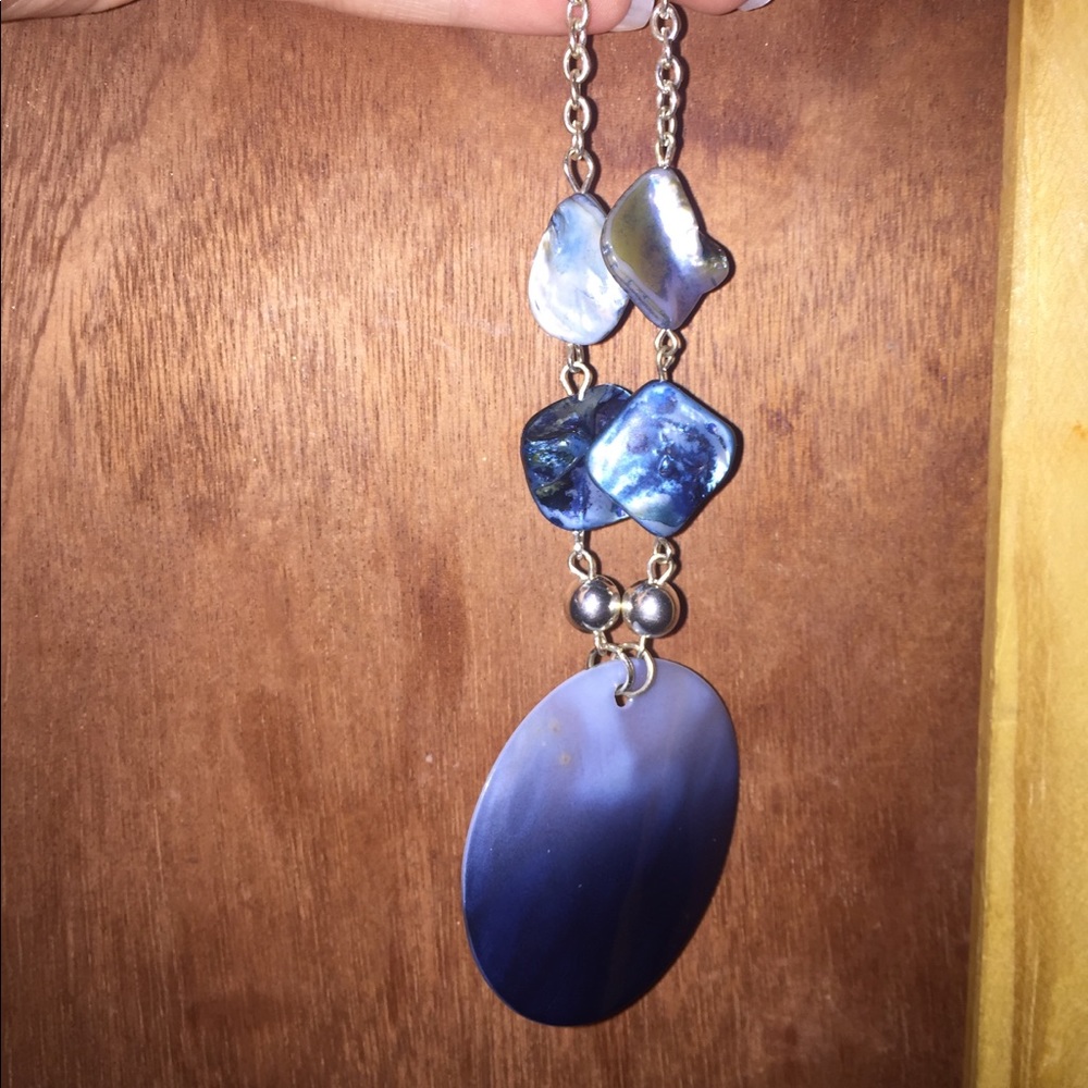 Women’s girls blue mermaid seashell stone necklace